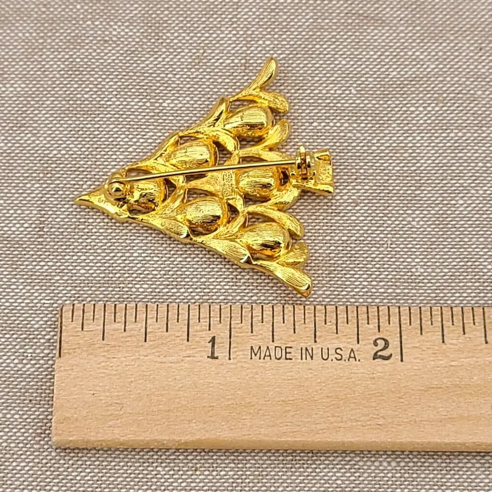 Napier Teardrop Shape Clear Rhinestone Shiny Gold Plated Christmas Tree Brooch